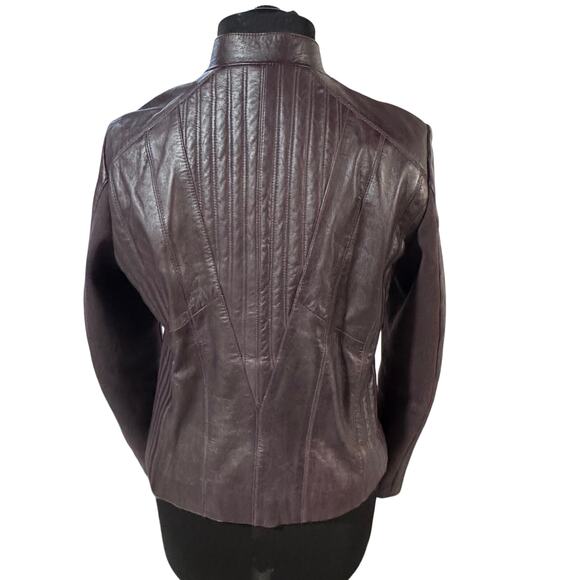 Scully Women's Genuine Leather Jacket XL Plum Purple Moto Western Floral Lining - Picture 2 of 10